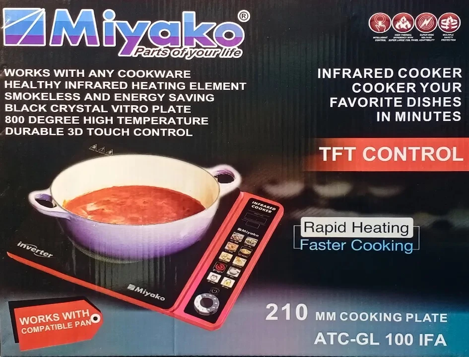Miyako Infrared Cooker ATC-GL 100 IFA – Smokeless, Energy-Saving, 2200W, Rapid Heating, Healthy Cooking with Any Cookware