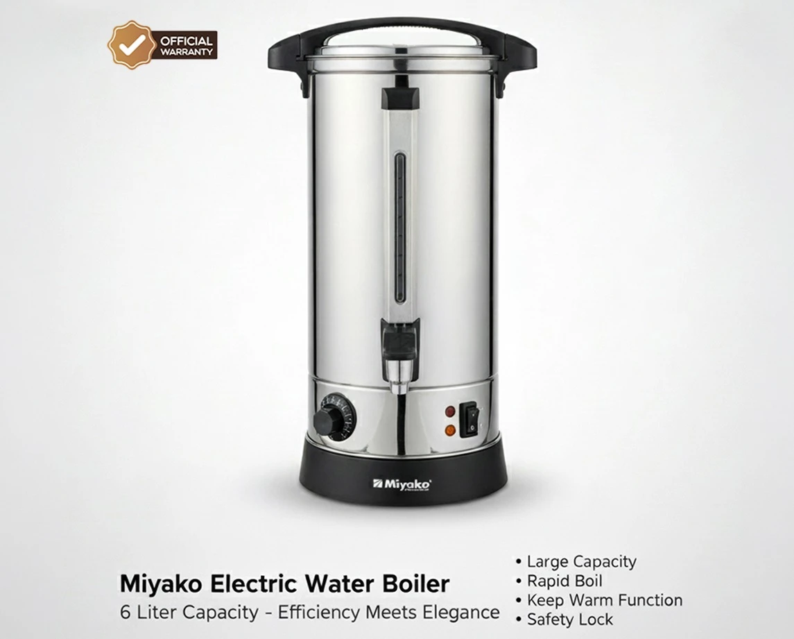 Miyako Electric Water Boiler CLY-60 (6L) | 1500W Stainless Steel Hot Water Boiler with Temperature Control