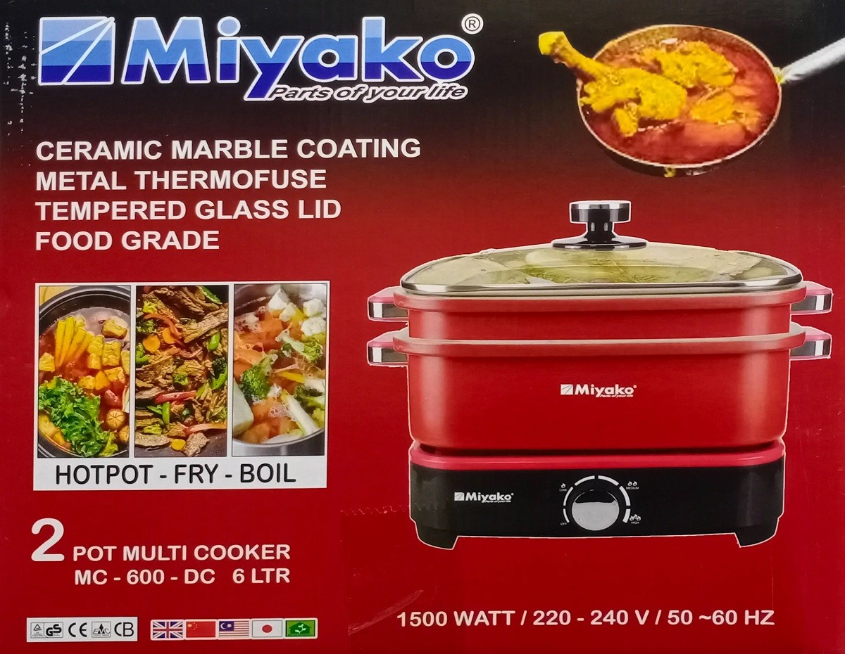 Miyako MC-600-DC 2-Pot Multi Cooker 6L 1500W | Ceramic Coating | Hotpot, Fry & Boil