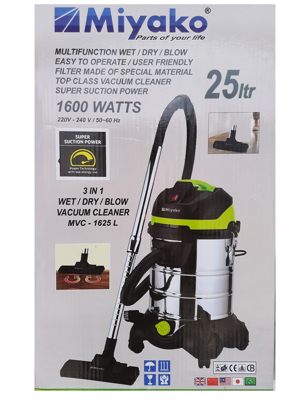 Miyako Vacuum Cleaner, MVC-1625L, (Wet/dry/Blower)