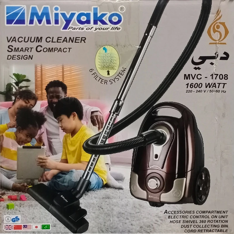 Miyako MVC-1708 Vacuum Cleaner 1600W | 2.5L Capacity | High Power Dry Cleaner in BD
