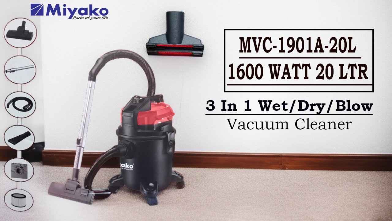 Miyako MVC-1901A-20L 1600 WATT 20 LTR 3 In 1 Wet/Dry/Blow Vacuum Cleaner