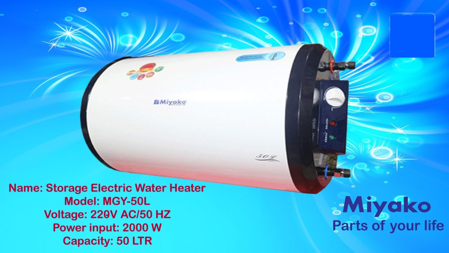 Miyako MGY-50L Electric Geyser – 50 Liters, 2000W Powerful Water Heater | Durable & Energy Efficient